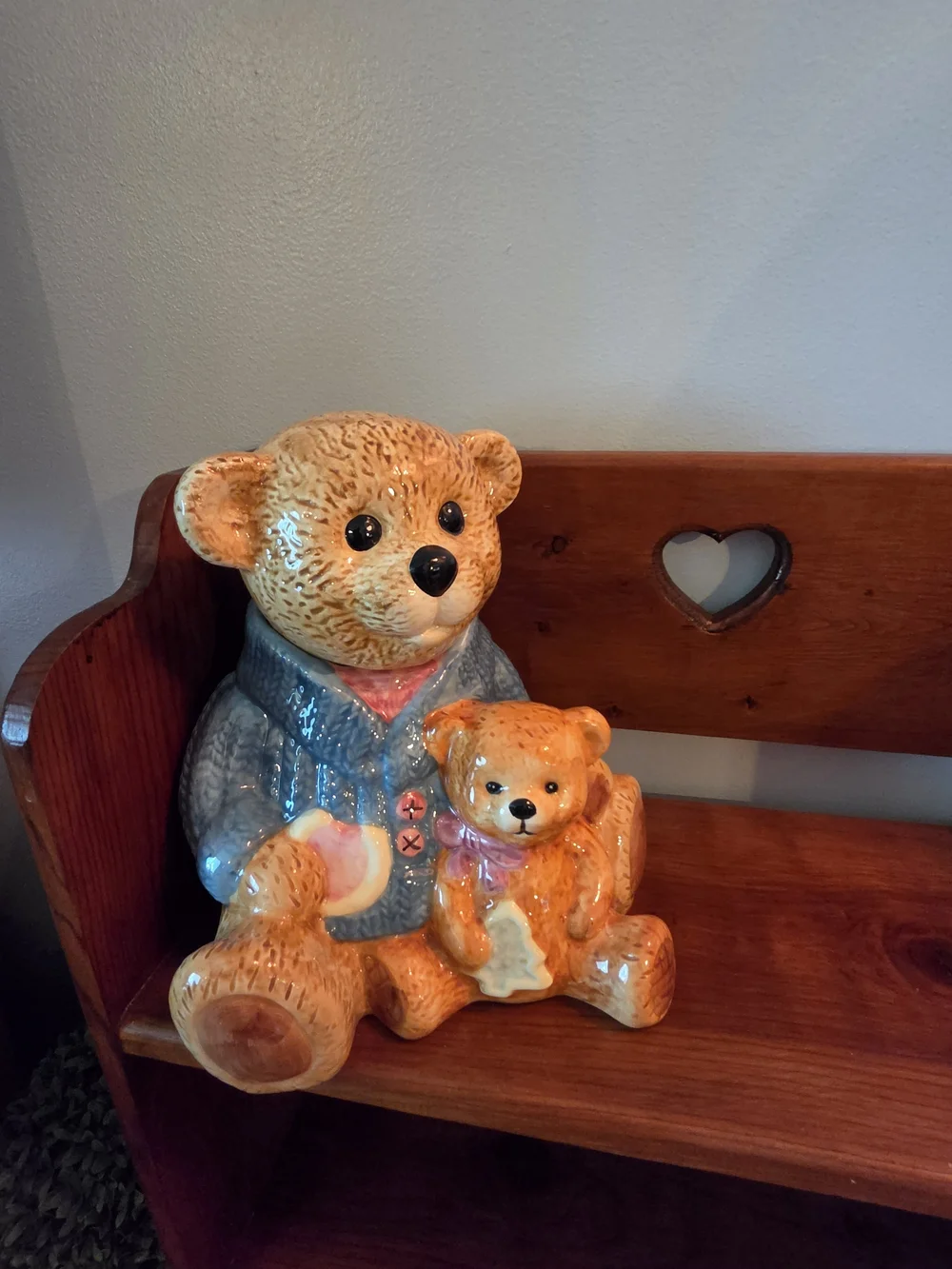 Vintage Papa Teddy Bear And Baby Cookie Jar Cottage Core Grandma